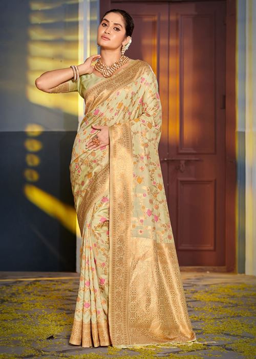 Pista Color Woven Design Banarasi Silk Saree